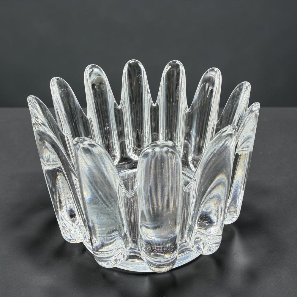 Orrefors Corona Crystal Bowl Lars Hellsten Swedish Glass 3in Clear Crown Dish